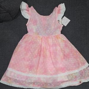 Cheeky Plum Pink, Peach and White Polka Dot Dress, size 6y